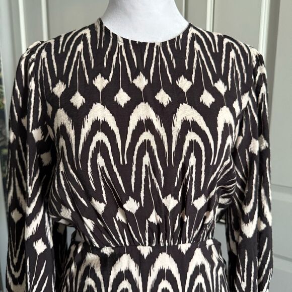 Zara Brown and Cream Boho Ikat Print Long Sleeve Maxi Dress Size XS - Picture 2 of 9